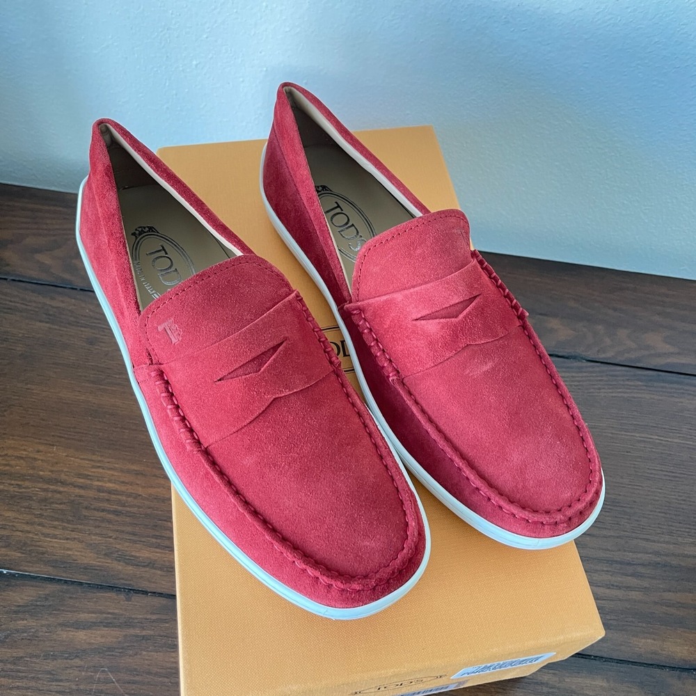 Tod's Men's Red‎ Suede Mocassino Guscio Loafer Shoe. XXM15C0CN30RE0R007, UK 8